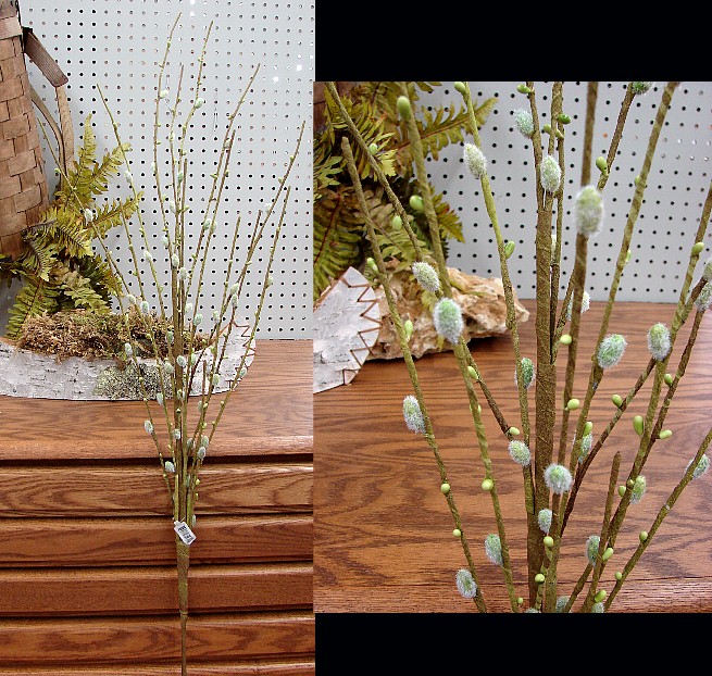 Very Realistic Spring Wild Pussywillow Spray Pick, Moose-R-Us.Com Log Cabin Decor