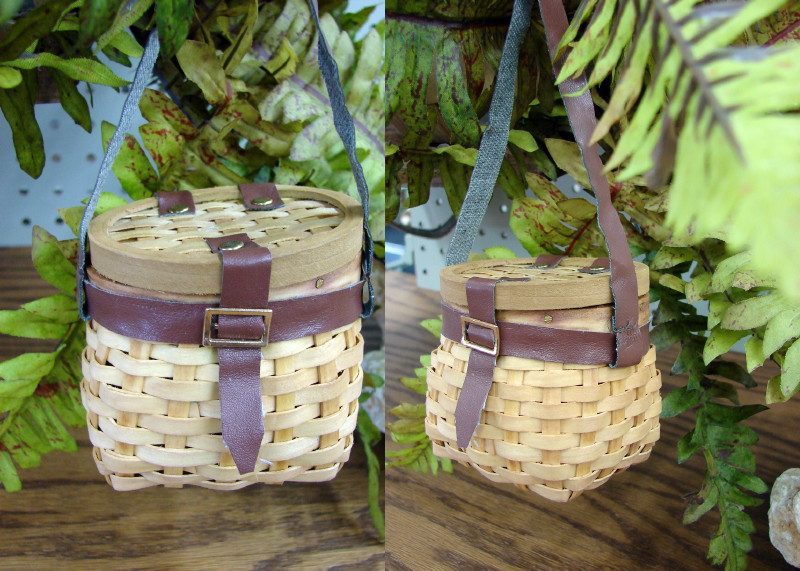 Miniature Split Wood Creel Basket Ornament, Moose-R-Us.Com Log Cabin Decor