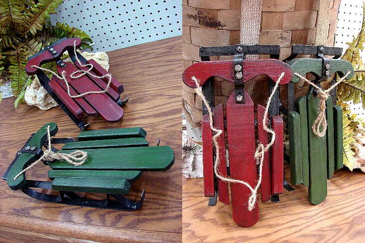Primitive Miniature Heavy Duty Old Fashion Wood Cast Iron Sled, Moose-R-Us.Com Log Cabin Decor