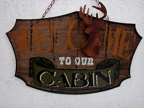 Rustic Wood Tin Welcome to our Cabin Rusty Tin Deer Head, Moose-R-Us.Com Log Cabin Decor