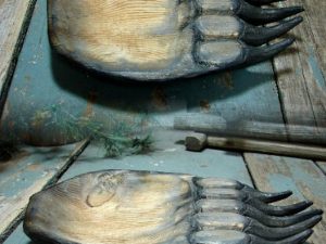 Wood Carved Bear Paw Accent Platter Dish