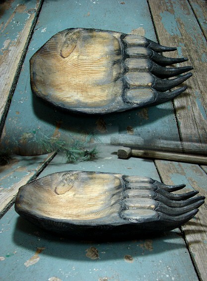 Wood Carved Bear Paw Accent Platter Dish, Moose-R-Us.Com Log Cabin Decor
