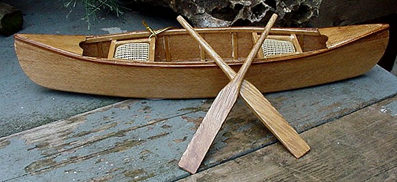 Miniature Detailed Wood Canoe 10 Cane, Wooden Canoe Ornament