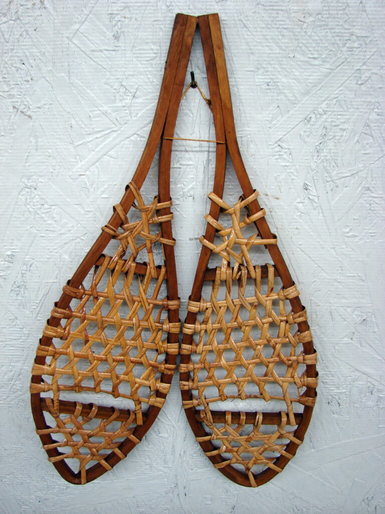 Miniature Wood Rawhide Snow Shoe Pair Adirondack Small Snowshoes Wall Decor Log