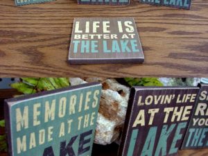 4 Rustic Wood Lake Sayings Coaster Set