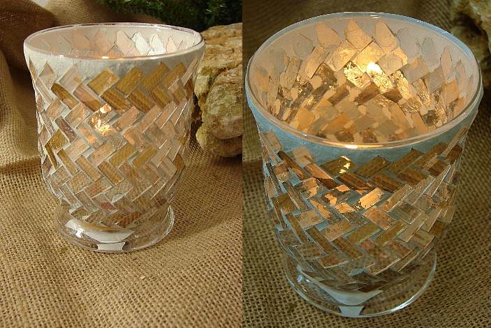 Mosaic Glass Votive Pillar Candle Holder, Moose-R-Us.Com Log Cabin Decor