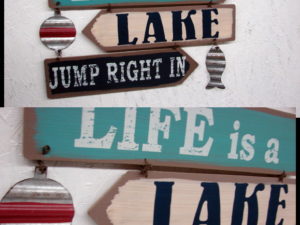 Rustic Tin Life is a Lake Jump Right In Fishing Pole Sign