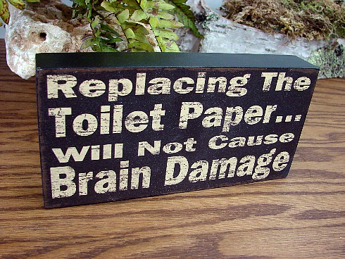 Rustic Bathroom Box Sign Replacing Toilet Paper will not Cause Brain Damage, Moose-R-Us.Com Log Cabin Decor