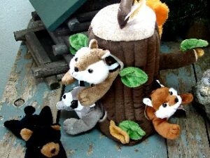 Northwoods Animals Plush Tree Stump Playset Finger Puppet Stuffed Animal