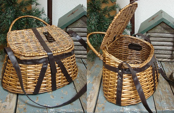 Antiqued Wicker Fly Fishing Creel Basket Fish Decor