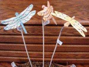 Tin Dragonfly Garden Bouncy Pick Porch Pot Set/3