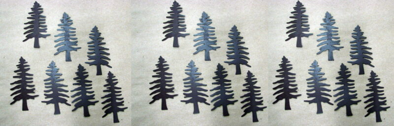21 Rustic Tin Pine Tree Silhouette 2 Inch 3 Sets of 7, Moose-R-Us.Com Log Cabin Decor