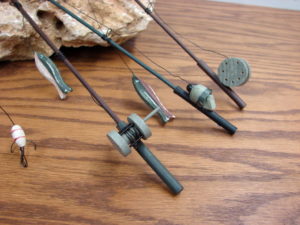 Set/3 Miniature Fishing Pole Rod Mini Fish Poles Cabin Decor