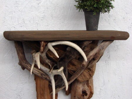 Rustic Driftwood Real Deer Antler Wall Shelf