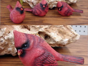 Set of 3 Detailed Resin Cardinal Wild Bird Ornaments