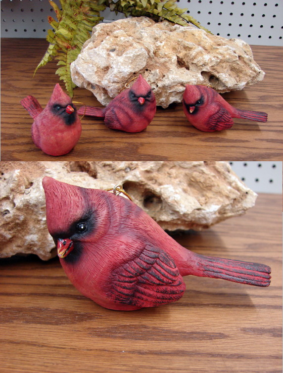 Set of 3 Detailed Resin Cardinal Wild Bird Ornaments, Moose-R-Us.Com Log Cabin Decor