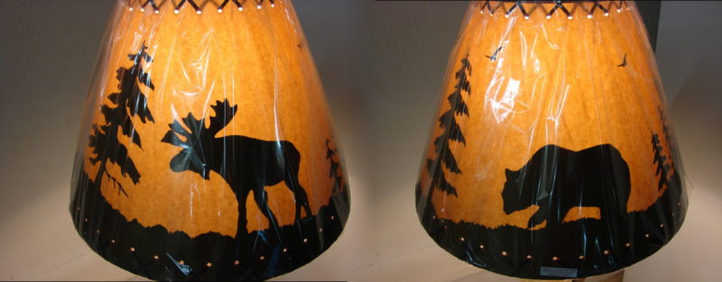 Cabin Lodge Decor Shades Silhouette Rustic Lamp Shade Bear Moose Elk Fish Loon Pinecone, Moose-R-Us.Com Log Cabin Decor