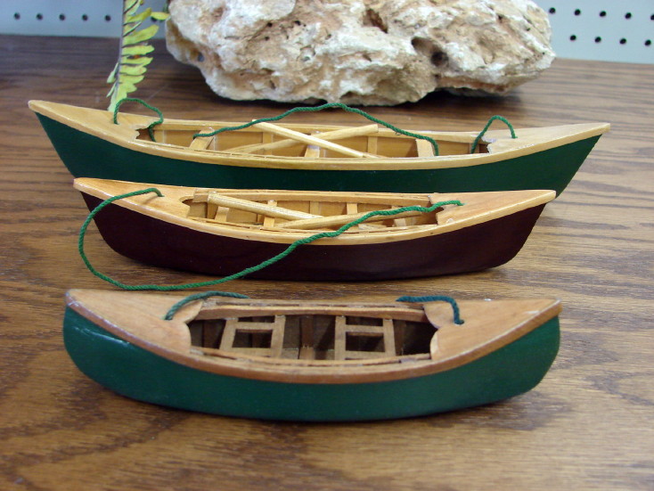 Green Canoe Cabin Decor, Wooden Canoe Ornament