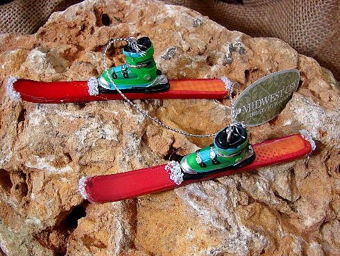 Midwest Downhill Skis with Boots Lodge Theme Ornament, Moose-R-Us.Com Log Cabin Decor