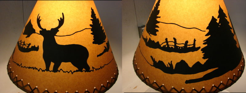 Cabin Lodge Decor Shades Silhouette Rustic Lamp Shade Bear Moose Elk Fish Loon Pinecone, Moose-R-Us.Com Log Cabin Decor