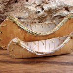 Authentic Native American Indian Miniature Birch Bark Canoe Ornament with Sweetgrass Trim