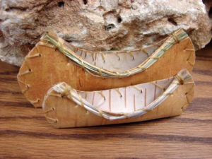 Authentic Native American Indian Miniature Birch Bark Canoe Ornament with Sweetgrass Trim