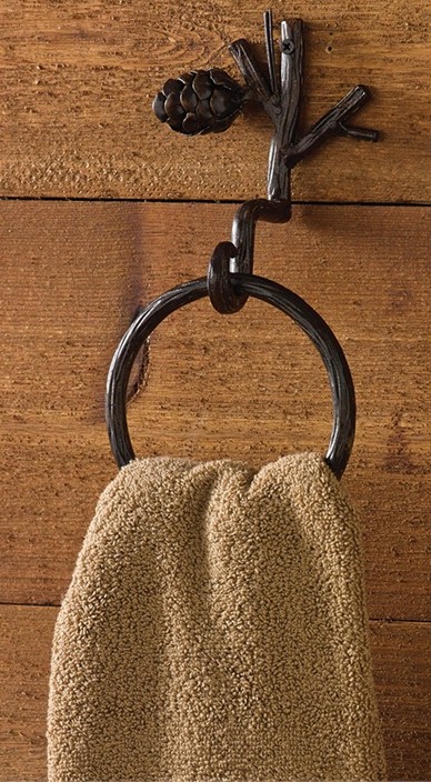Handcrafted Pine Lodge Iron Pinecone Bathroom Towel Bar Peg Hooks Holder, Moose-R-Us.Com Log Cabin Decor