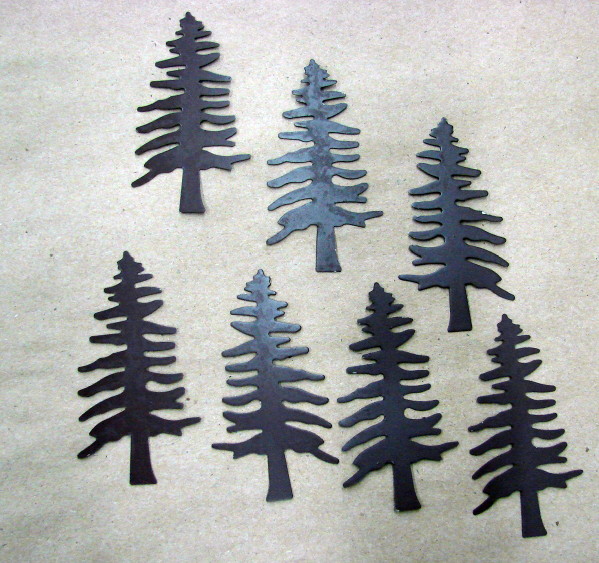 21 Rustic Tin Pine Tree Silhouette 2 Inch 3 Sets of 7