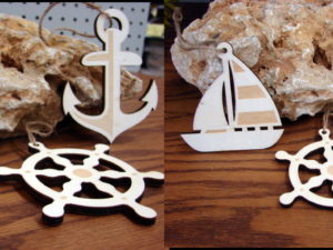 Two-Tone Wood Nautical Sailboat Ships Wheel Anchor Ornament
