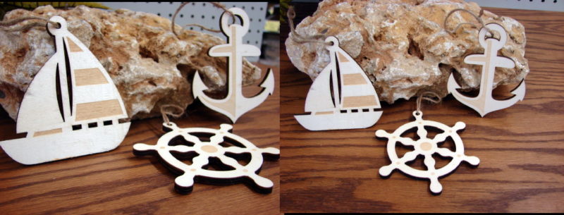 Two-Tone Wood Nautical Sailboat Ships Wheel Anchor Ornament, Moose-R-Us.Com Log Cabin Decor
