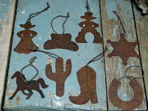 Rustic Western Tin Leather Ornaments Set/8