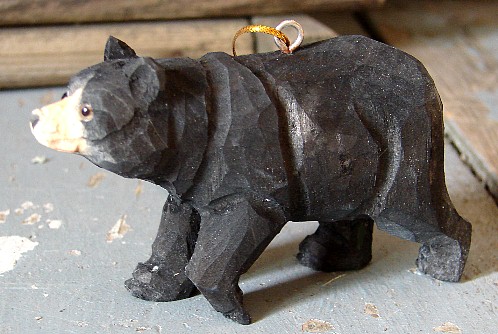 Wood Carved Black Bear Walking Ornament, Moose-R-Us.Com Log Cabin Decor