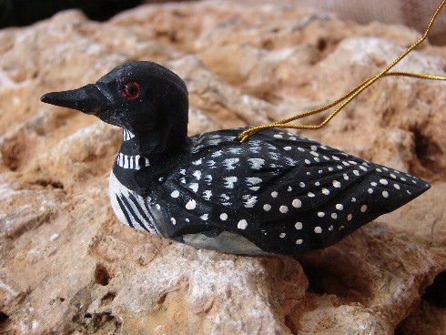Wood Carved Miniature Common Loon Ornament, Moose-R-Us.Com Log Cabin Decor