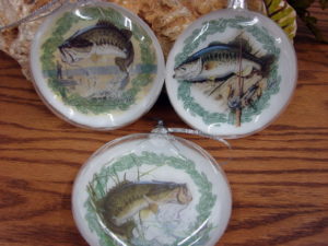 3 Piece Glass Al Agnew Artwork Bass Fishing Ornaments