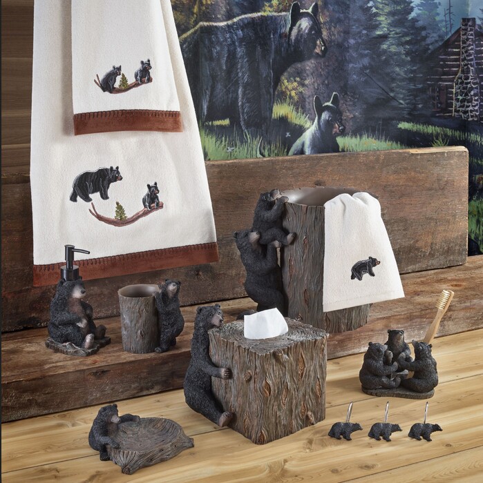 Black Bear Lodge Bathroom Shower Accessories Log Cabin Bath Decor, Moose-R-Us.Com Log Cabin Decor