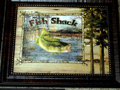 Framed Cabin Art Work Fish Shack Collage, Moose-R-Us.Com Log Cabin Decor