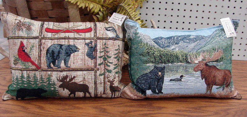 Fresh Balsam Filled Tapestry Pillow Lodge Moose Bear Mountains, Moose-R-Us.Com Log Cabin Decor