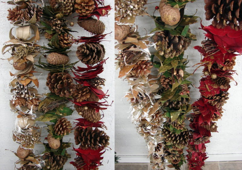 Real Bay Leaf Pinecone Natural Green Red 6 Foot Garland, Moose-R-Us.Com Log Cabin Decor