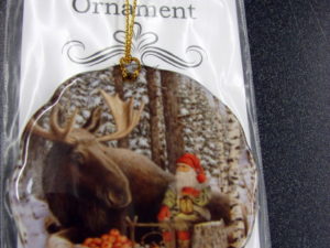 Scandinavian Bergerlind Gnome Horse Moose Winter Scene Ceramic Ornament