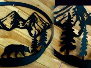 Large Black Iron Mountain Tree Silhouette Oval 3D Wall Hanger
