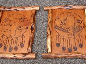 Authentic Native American Indian Eagle Wood Burned Picture Diamond Willow Frame