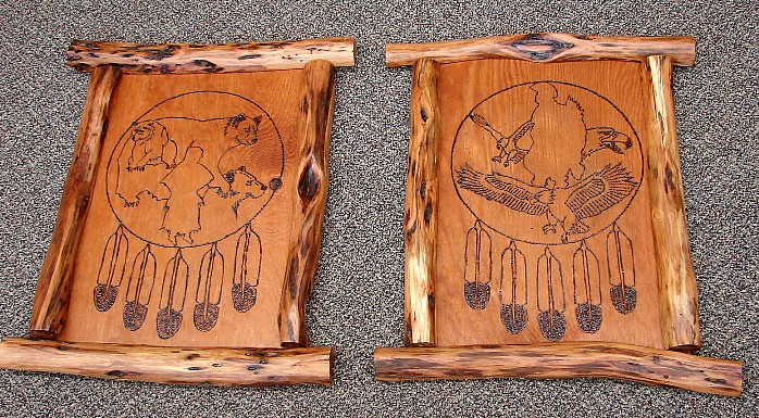 Authentic Native American Indian Eagle Wood Burned Picture Diamond Willow Frame, Moose-R-Us.Com Log Cabin Decor