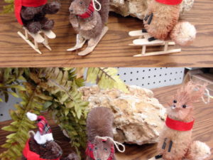 Bottle Brush Sisal Set/3 Ski Sled Animals Bear Squirrel Fox
