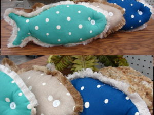 Set/3 Button and Dots Canvas Fringe Fish Pillows