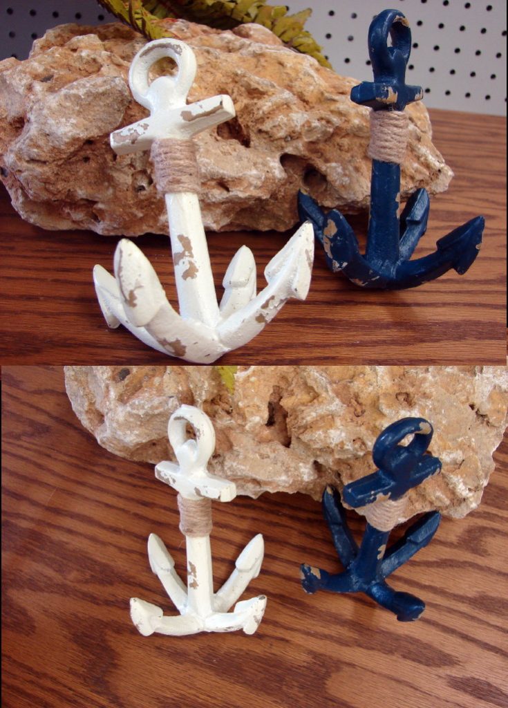Cast Iron Table Decor Rustic Nautical Ocean Themed Ships Anchor Set/2