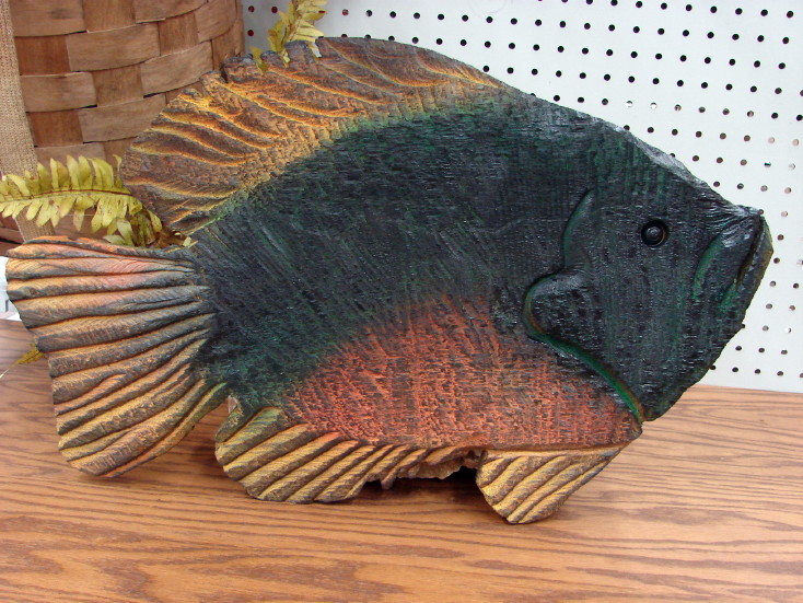 Wood Carved Trophy Chainsaw Carving Sunfish Bluegill Panfish, Moose-R-Us.Com Log Cabin Decor