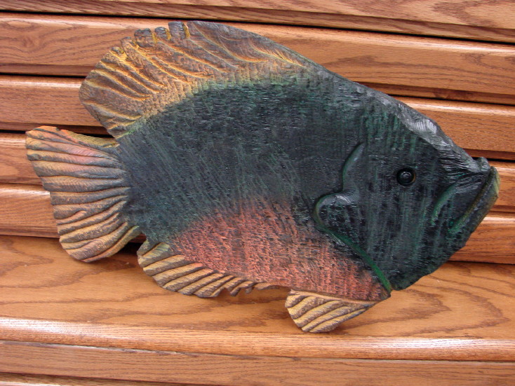 Wood Carved Trophy Chainsaw Carving Sunfish Bluegill Panfish, Moose-R-Us.Com Log Cabin Decor