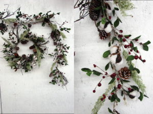 Real Cotton Boll Pine Cone Red Berry Garland