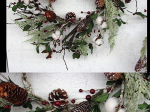 Real Cotton Boll Pine Cone Red Berry Wreath