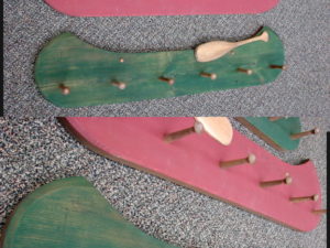 Country Pine Distressed Red Green Canoe Shaped Coat Peg Rack Large